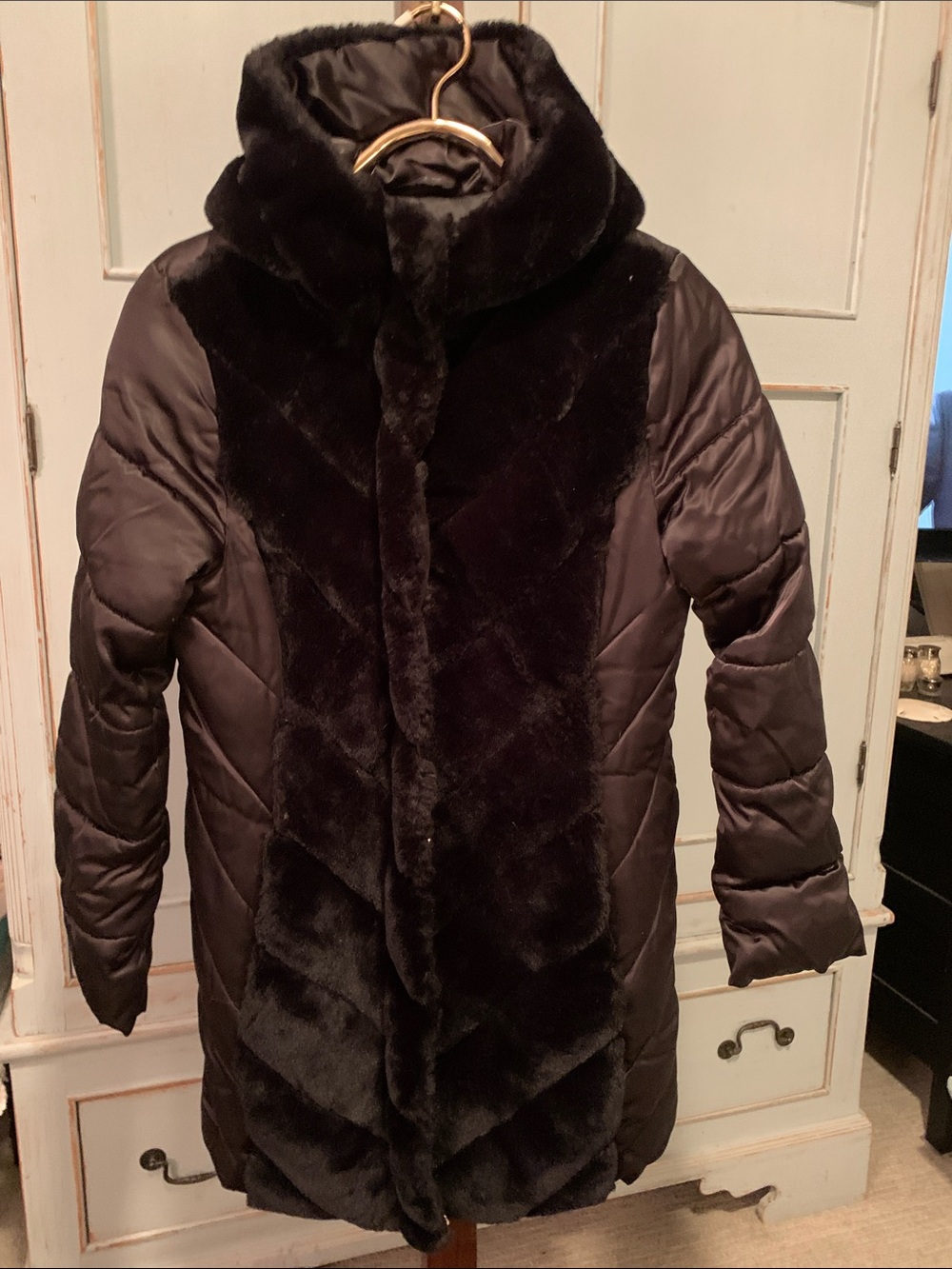 Karl Lagerfeld Paris Women's Faux-Fur Front Puffer Coat Size M